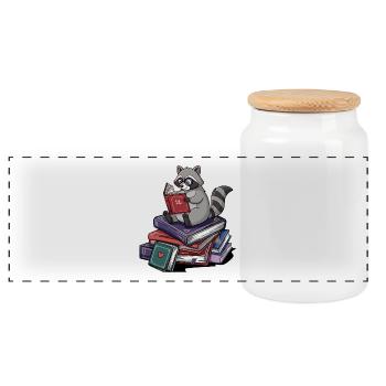Rat de bibliothèque Rat laveur Poubelle Panda lisant des livres - Boîte à biscuits avec couvercle en bois - blanc - Devant