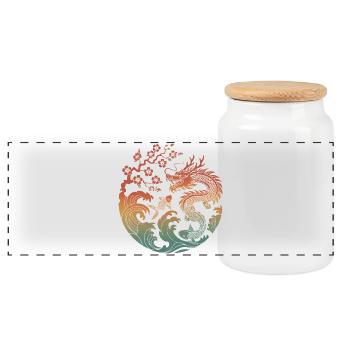Conception du cercle Dragon & Koi - Boîte à biscuits avec couvercle en bois - blanc - Devant