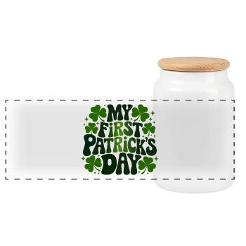 My First St Patrick's Day - Panoramic Cookie Jar with Wooden Lid - white - Front