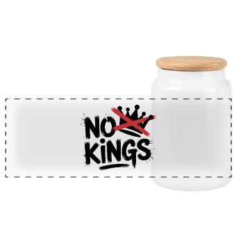 No Kings Statement Design - Panoramic Cookie Jar with Wooden Lid - white - Front