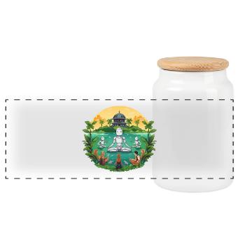 Robotic Meditation at Temple Lake - Panoramic Cookie Jar with Wooden Lid - white - Front