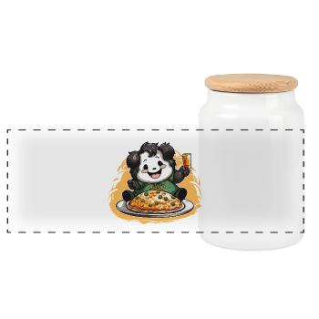 Pizza Panda Celebration - Panoramic Cookie Jar with Wooden Lid - white - Front