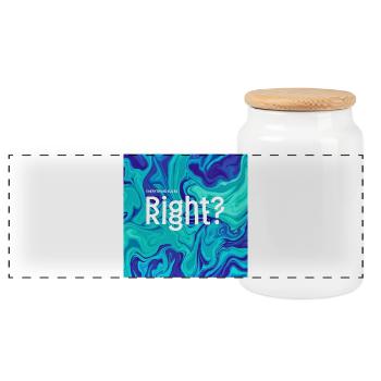 Right? Marbled Blues Typography - Panoramic Cookie Jar with Wooden Lid - white - Front