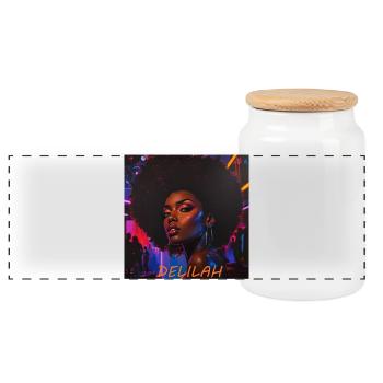 Delilah Portrait afro néon - Boîte à biscuits avec couvercle en bois - blanc - Devant