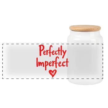 Perfectly Imperfect Herz Lettering - Panorama Keksdose mit Holzdeckel - Weiß - Vorne