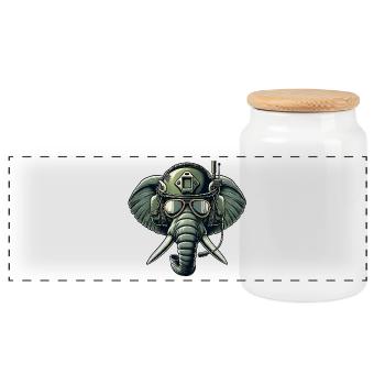 Elephant on a mission - Panoramic Cookie Jar with Wooden Lid - white - Front