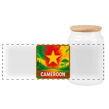 Cameroon Travel Design - Panoramic Cookie Jar with Wooden Lid - white - Front