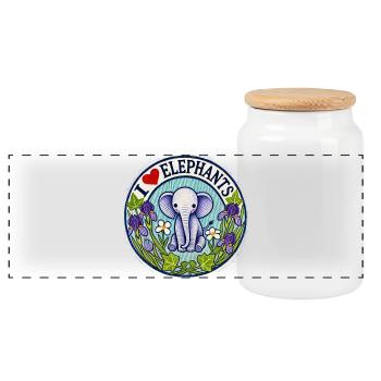 I Love Elephants Floral Circle - Panorama Keksdose mit Holzdeckel - Weiß - Vorne