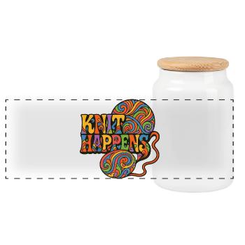 Knit Happens Psychedelische Geschichte - Panorama Keksdose mit Holzdeckel - Weiß - Vorne