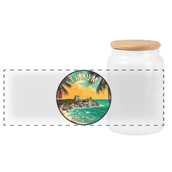 Tulum au Mexique Paradis Tropical Art de voyage - Boîte à biscuits avec couvercle en bois - blanc - Devant