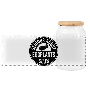 Aubergine lustiger Spruch - Serious about eggplant - Panorama Keksdose mit Holzdeckel - Weiß - Vorne