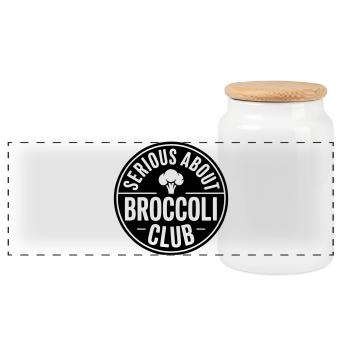 Brokkoli - Serious about Broccoli - Panoramic Cookie Jar with Wooden Lid - white - Front