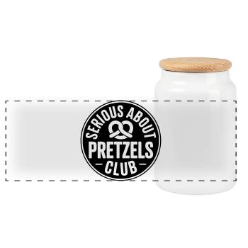 Pretzel Lovers Serious about Pretzels Bäcker - Panoramic Cookie Jar with Wooden Lid - white - Front