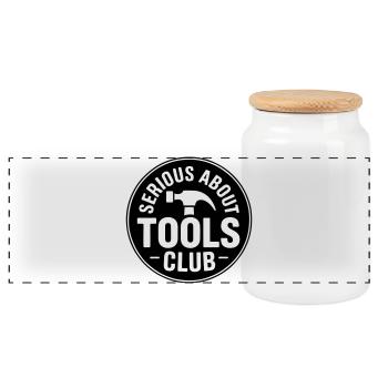Serious about tools club - Panoramic Cookie Jar with Wooden Lid - white - Front