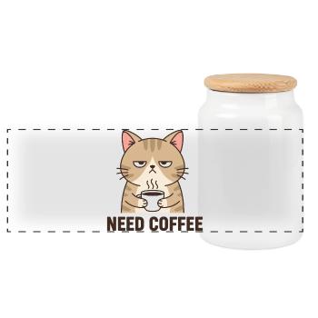 Kaffee Wütende Katze - Panorama Keksdose mit Holzdeckel - Weiß - Vorne