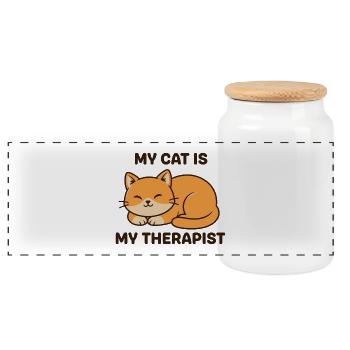 Mon chat est mon thérapeute - Boîte à biscuits avec couvercle en bois - blanc - Devant