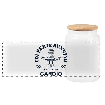 Coffee Is Running – That's My Cardio - Panoramic Cookie Jar with Wooden Lid - white - Front