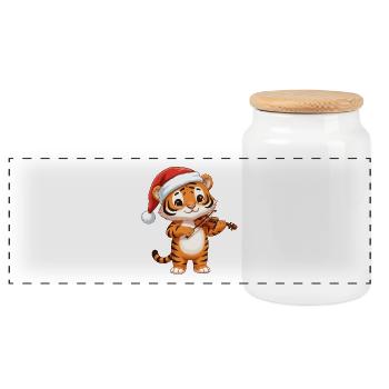 Chat tigre de Noël jouant du violon - Boîte à biscuits avec couvercle en bois - blanc - Devant