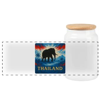 Thailand Elefant Reise Design - Panorama Keksdose mit Holzdeckel - Weiß - Vorne