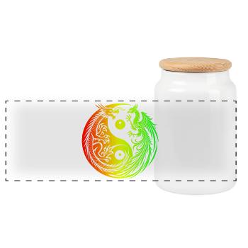 Yin Yang Drache und Phönix - Panorama Keksdose mit Holzdeckel - Weiß - Vorne