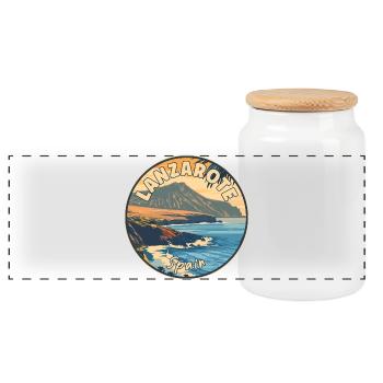 Explore Lanzarote In Spain Vintage Canary Islands - Panoramic Cookie Jar with Wooden Lid - white - Front
