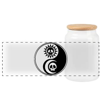 Sun and moon yin and yang - Panoramic Cookie Jar with Wooden Lid - white - Front