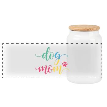 Dog Mom - Farbenfrohes Hunde Mama Design - Panorama Keksdose mit Holzdeckel - Weiß - Vorne