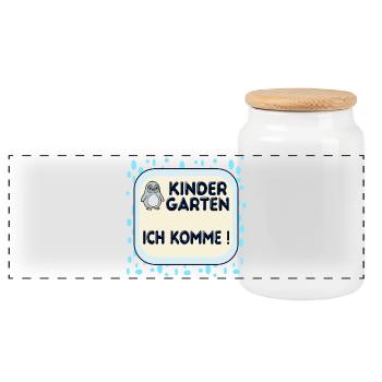 Kindergarten children penguins - Panoramic Cookie Jar with Wooden Lid - white - Front