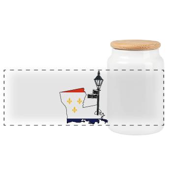 New Orleans Cool Map USA Mardi Gras - Panoramic Cookie Jar with Wooden Lid - white - Front