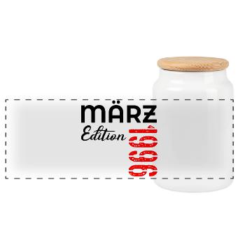 31. Geburtstag März 1996 - Panorama Keksdose mit Holzdeckel - Weiß - Vorne