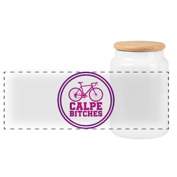 Calpe Bitches Radsport-Emblem - Panorama Keksdose mit Holzdeckel - Weiß - Vorne