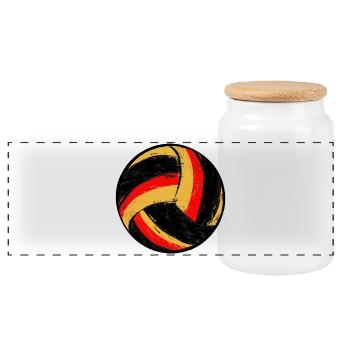 Volleyball Ball 06_DE01vt02 - Panorama Keksdose mit Holzdeckel - Weiß - Vorne