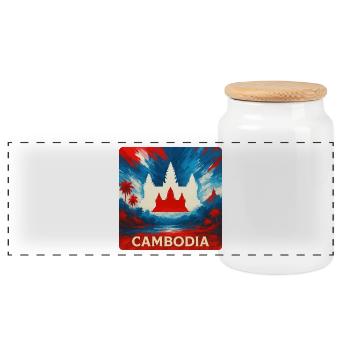 Cambodia Temple Design - Panoramic Cookie Jar with Wooden Lid - white - Front