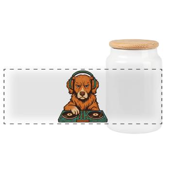 DJ Toller Retriever im Retro Vinyl-Stil - Panorama Keksdose mit Holzdeckel - Weiß - Vorne