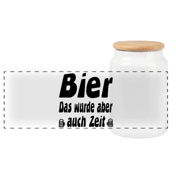 Bier - Panorama Keksdose mit Holzdeckel - Weiß - Vorne