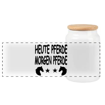 horses - Panoramic Cookie Jar with Wooden Lid - white - Front