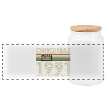 Original 1999 Limited Edition - Panoramic Cookie Jar with Wooden Lid - white - Front