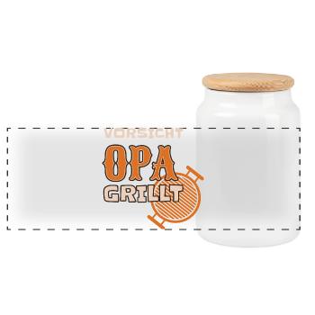 Caution Grandpa Grills Funny BBQ Outfit - Panoramic Cookie Jar with Wooden Lid - white - Front