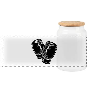Boxing gloves - Panoramic Cookie Jar with Wooden Lid - white - Front