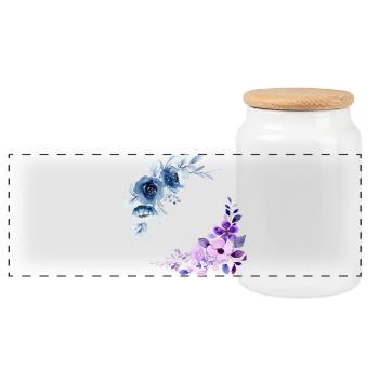 2 bouquets florales  - Boîte à biscuits avec couvercle en bois - blanc - Devant