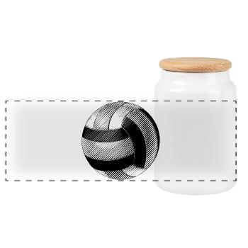 Volleyball Noir et Blanc Dessin - Boîte à biscuits avec couvercle en bois - blanc - Devant