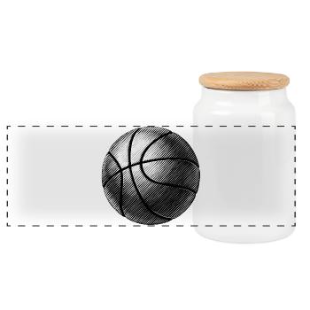 Schwarz-Weiß-Basketball-Sketch - Panorama Keksdose mit Holzdeckel - Weiß - Vorne
