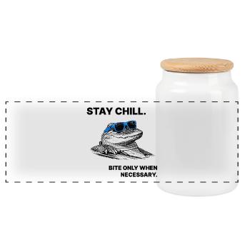Stay Chill – Krokodil Spruch Halftone Style - Panorama Keksdose mit Holzdeckel - Weiß - Vorne