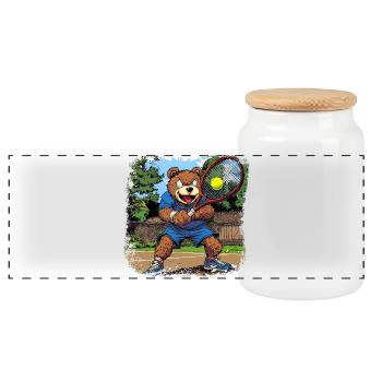 Tennis Bear - Panoramic Cookie Jar with Wooden Lid - white - Front
