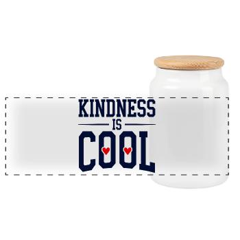 Kindness is Cool Statement with Heart Symbols - Panoramic Cookie Jar with Wooden Lid - white - Front