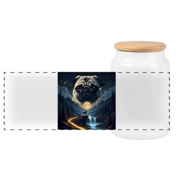 Pug Howling to The Moon Vintage 90s Funny Dog G - Panorama Keksdose mit Holzdeckel - Weiß - Vorne