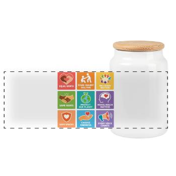 Human Rights Equality Inclusion Statement - Panoramic Cookie Jar with Wooden Lid - white - Front
