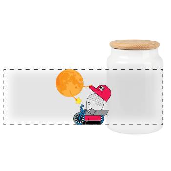 Sun Gift to Rider on Wheels - Panoramic Cookie Jar with Wooden Lid - white - Front