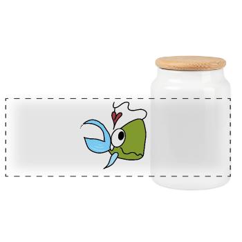 Sea Friend Fish Heart Cartoon - Panoramic Cookie Jar with Wooden Lid - white - Front