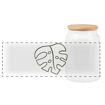 Monstera Line Kunst Blatt - Panorama Keksdose mit Holzdeckel - Weiß - Vorne